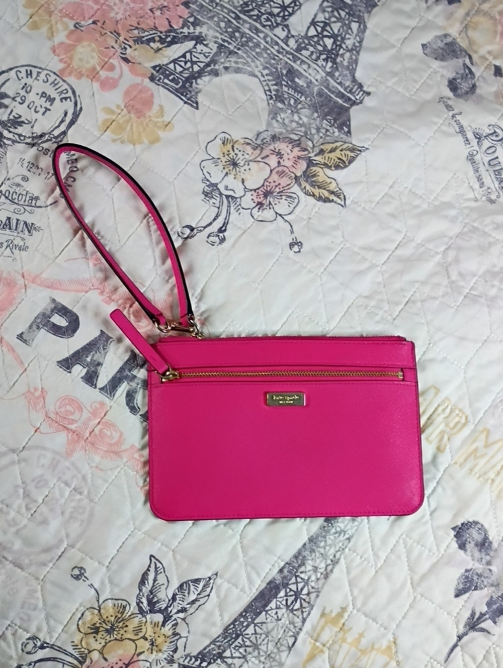 kate spade Bright Pink Saffiano Wristlet Clutch